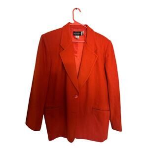 Vintage REQUIREMENTS Orange Red Front Button 100% Pure New Wool Blazer Jacket 16